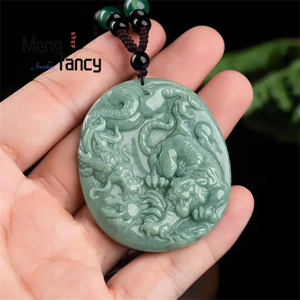 Natural A-goods Jadeite Zodiac Crouching Tiger Hidden Dragon Pendant Ice Jade Retro Exquisite Best Selling Fashion Fine Jewelry view 5