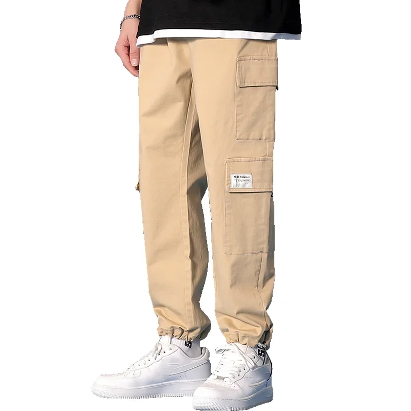 

2023 Men's Cargo Pants Spring Leisure Bunched Pants Straight Leg Loose Nine Cent Pants Khaki