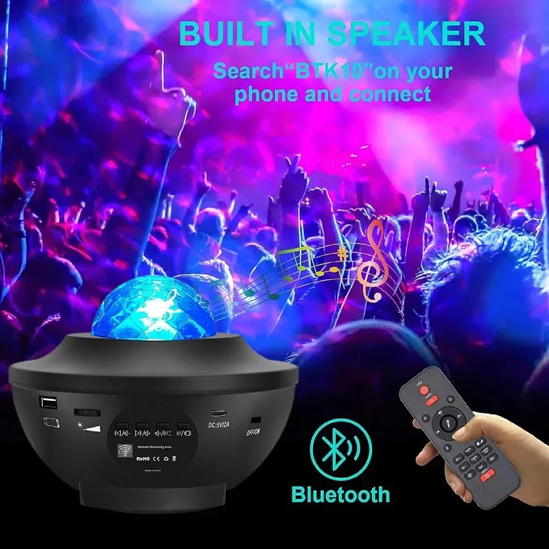 LED Starry Sky Projection Light Remote Control Bluetooth Music Water Ripple Atmosphere Night Light DJ Light Laser Light USB Plug