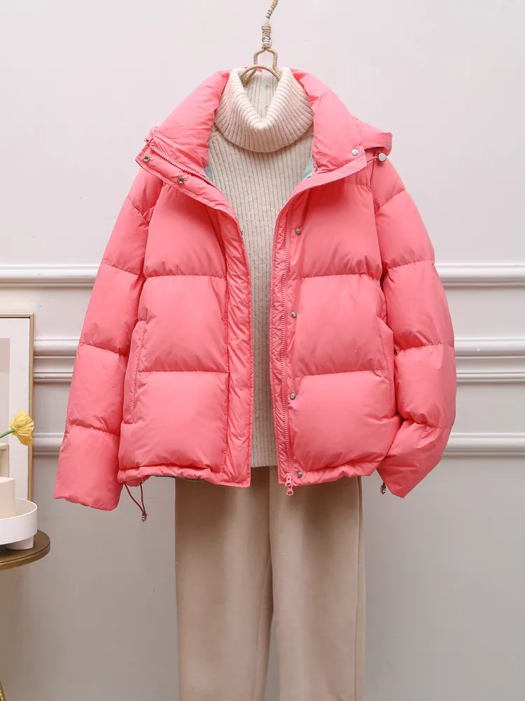 Thickened Down Jacket for Women, Loose Warm Coat, Street Style, Short Parka, Fashion, Autumn and Winter, 2024