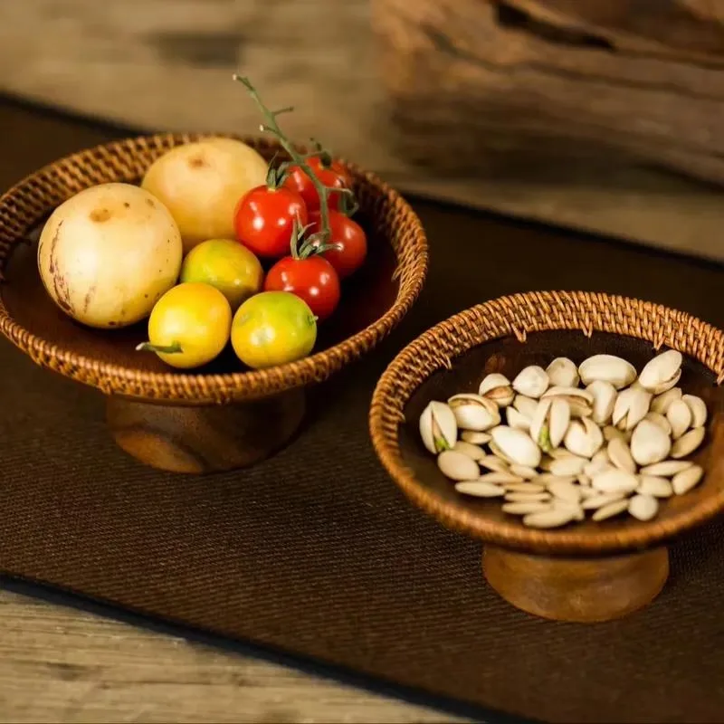 for Bamboo tall environmentally friendly fruit tray Japanese walnut tea tray Handwoven fruit basket Buddha brand refreshment