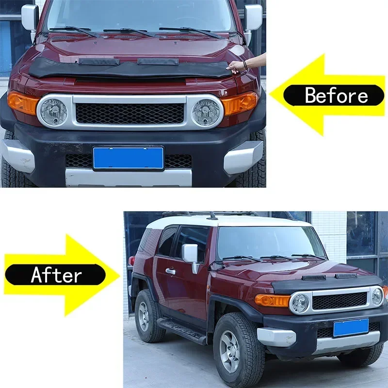 1Pcs For Toyota FJ Cruiser 2007-2021 Car Hood Sand and Stone Deflector Protection Cover Black Leather Exterior Accessories