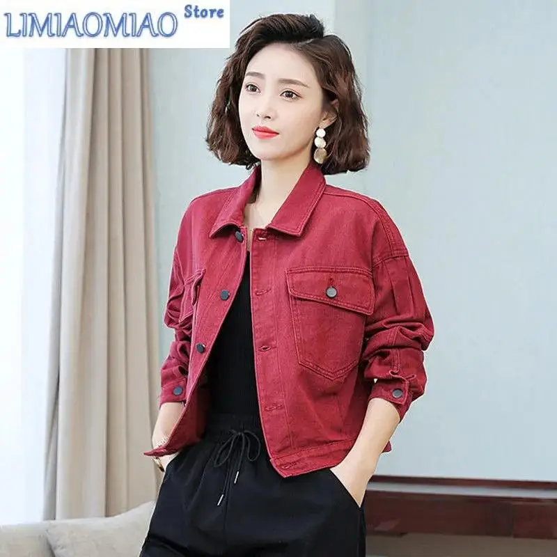 New Purple Coat Women's Spring Long-Sleeved Jacket Autumn Korean Version Short Tooling Denim Jacket Baseball Uniform