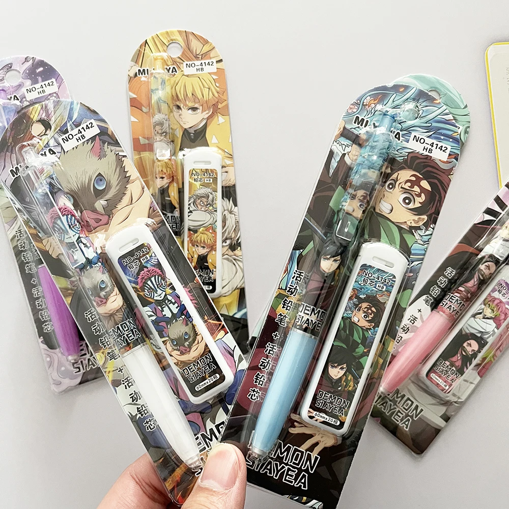 Random 1/6pcs Kawaii Demon Slayer Mechanical Pencil Set Student Automatic Pencil Refill Combination Student Stationery Gift view 5