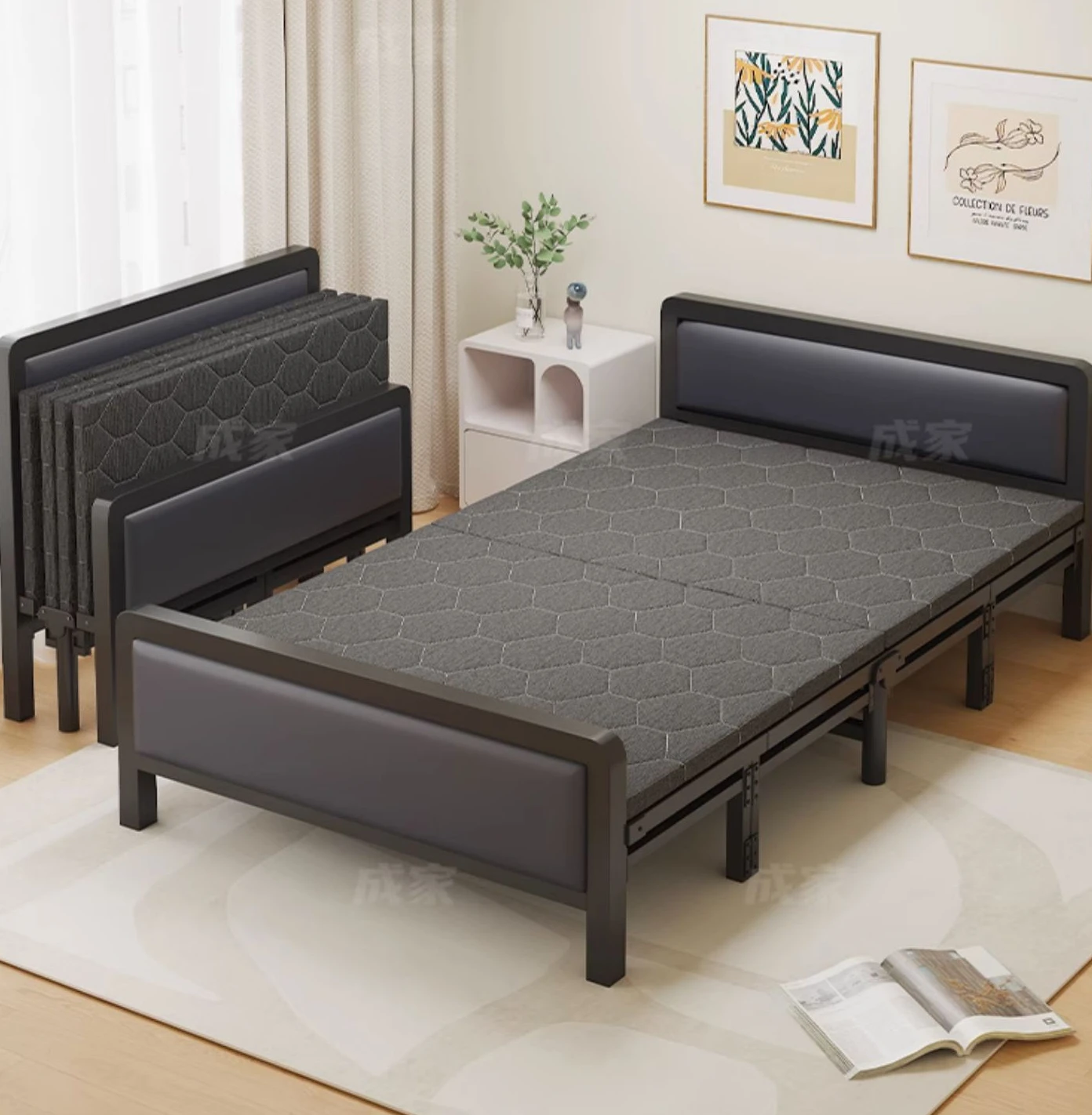 Simple folding-free installation of iron bed for folding household sturdy single and double rental houses