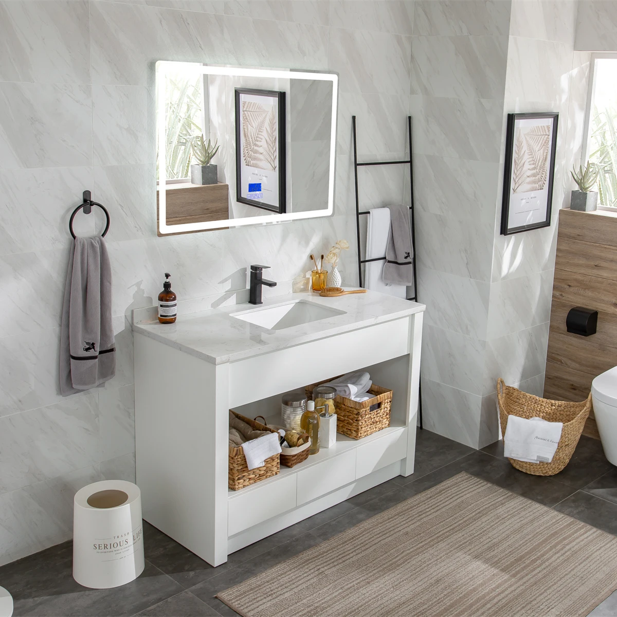 مجموعات الحمام بالجملة بالباطل مع حوض غسيل بالوعة الأثاث الفاخرة خشبية خشبية الحمام الغرور خزانة 2024 رائجة البيع