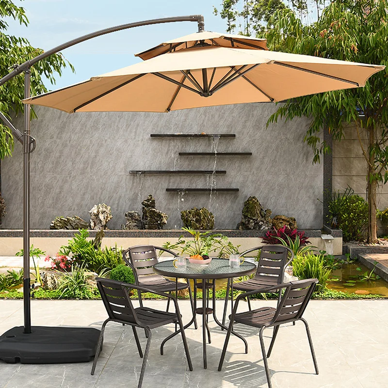 Foldable Garden Parasol Cantilever Easy Open Lift 360 Degree Rotation Patio Hanging Umbrella