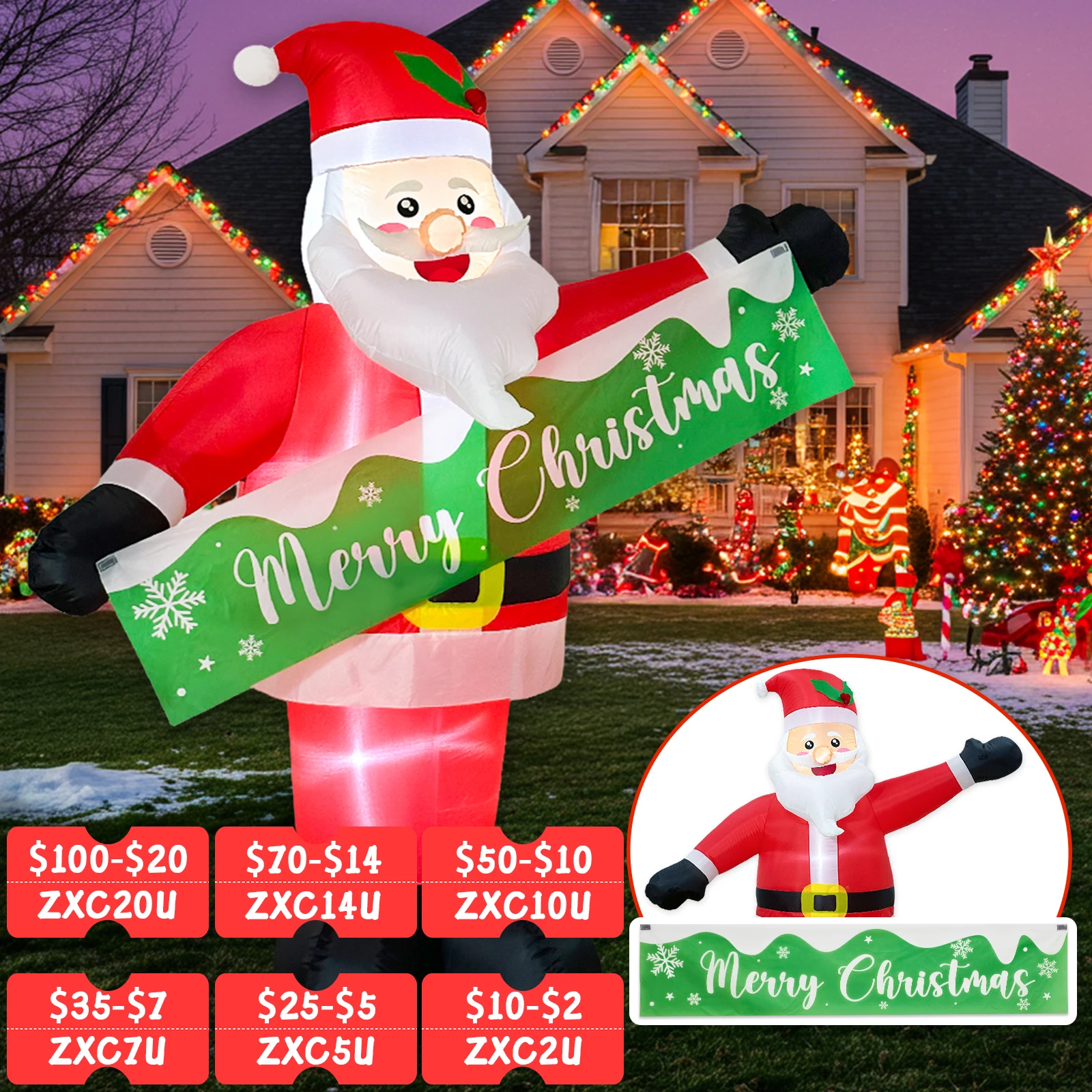 

OurWarm 6 FT Christmas Inflatable Outdoor Decoration, Santa Claus Decor with Detachable Banner, Christmas Blow Up Yard Decor