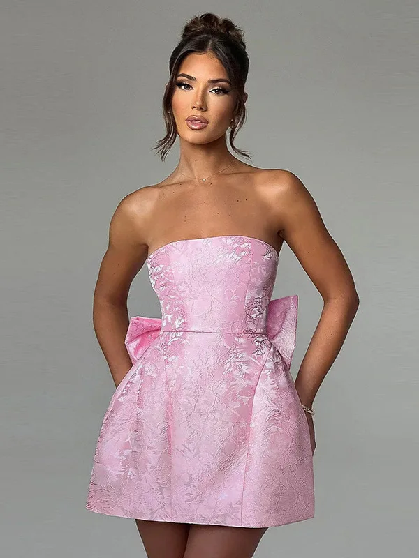 

Sexy Jacquard Strapl Bow Dr Women's High Waist A-Line Skirt No Sve Floral Embroidery Par Dr Ladies Faion