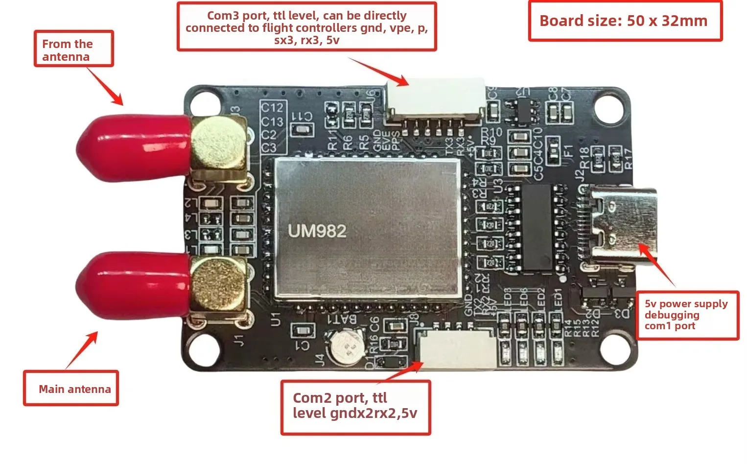 Unicore UM982 GNSS/RTK Positioning & Heading Module | Dual-Antenna, Full Constellation L1/L2/L5 | 1408-Channel, 0.1° Heading