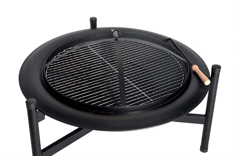 SEJR 32 بوصة حديقة سلة النار السوداء حفرة مع مقبض خشبي بوكر 81X81X58cm #3