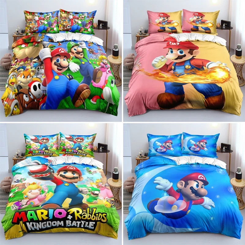 

Super Mario Bros Quilt Cover Anime Duvet Cover Kids Bedding Set Quilt Duvet Cover Pillowcase Cartoon Adult Bedding Accessories