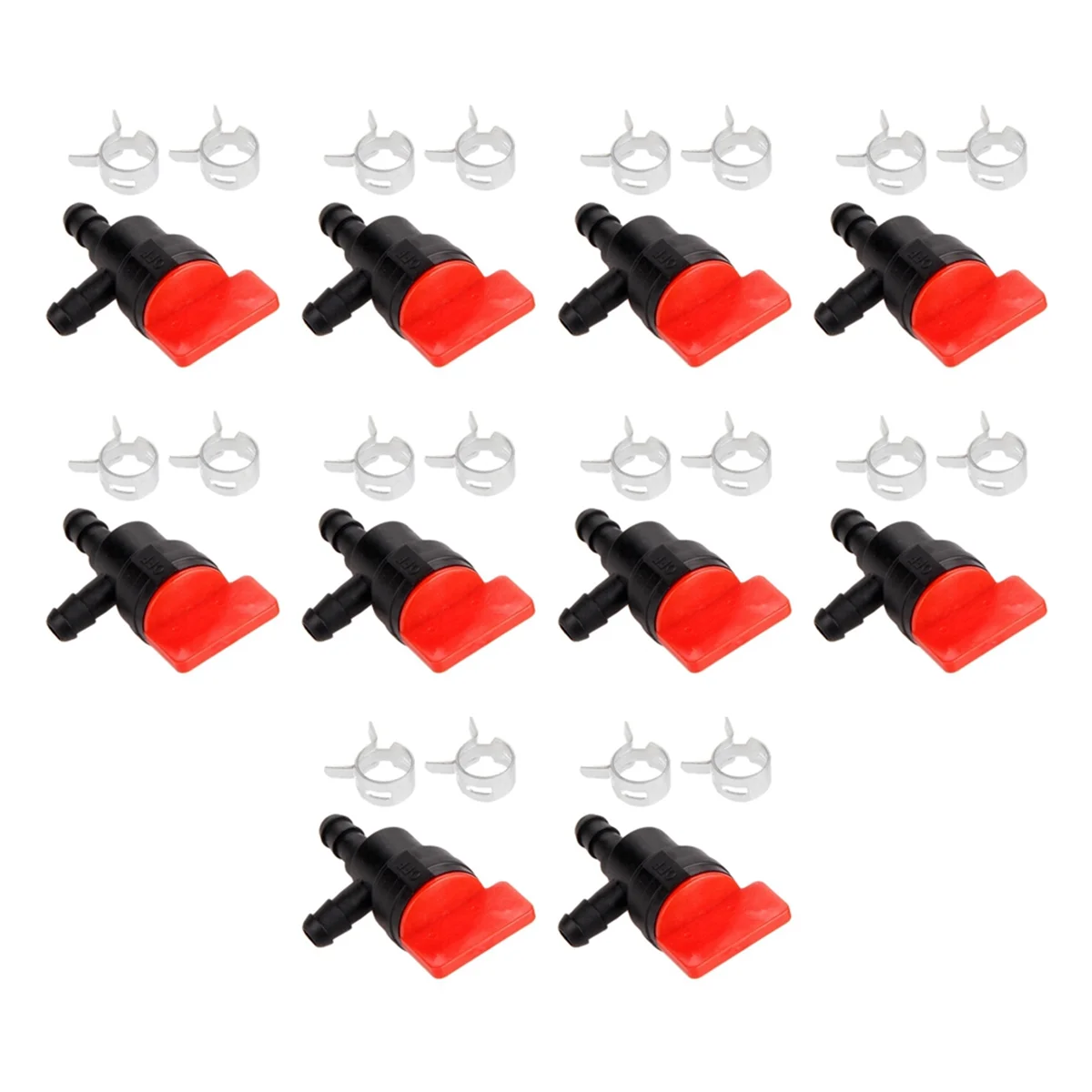 10pc 90Degree Fuel Cut-Off Shut-Off Valve 1/4In Gas Line Clamps for Briggs & Stratton 698181,494769 Tecumseh 35857,32961