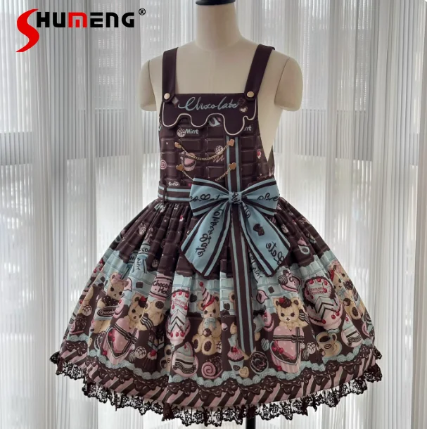 

Japanese Soft Girls Kawaii Lolita Strap Dresses JSK Summer Sweet Cute Bow Lace Bear Print Birthday Party Dress Y2k Dress Women