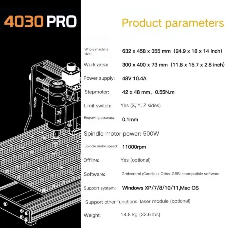 4030 Pro C-NC Milling Machine 500W Spindle Cutt-ing Engraver for Metal Wood Pla-stic