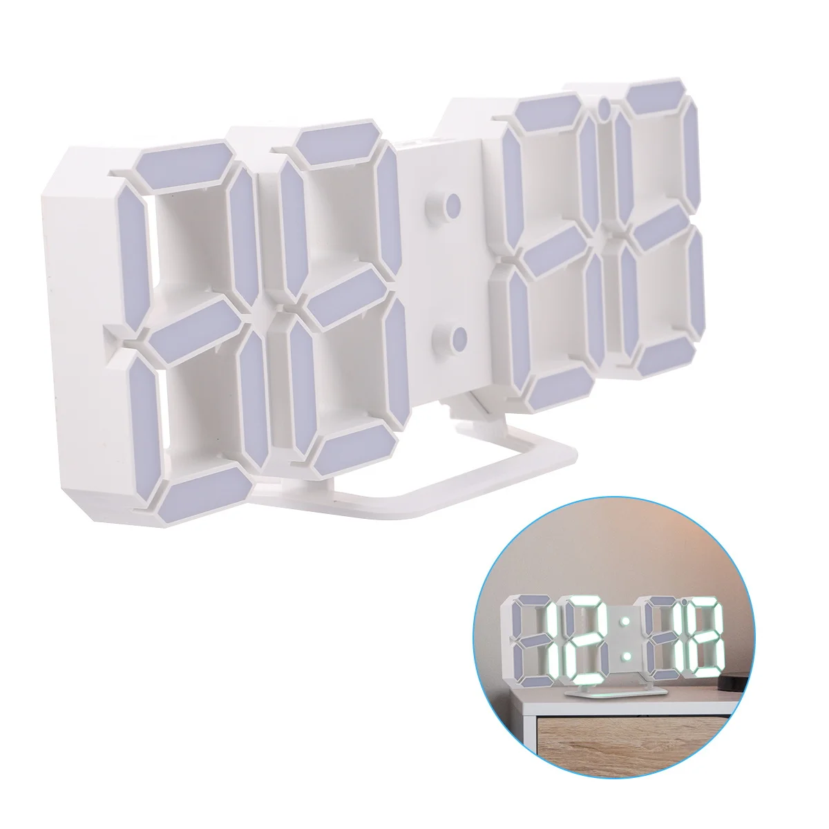 

3D Led Digital Clock Alarm Function Brightness Adjustable Large Display Date Temperature White Frame Usb Powered