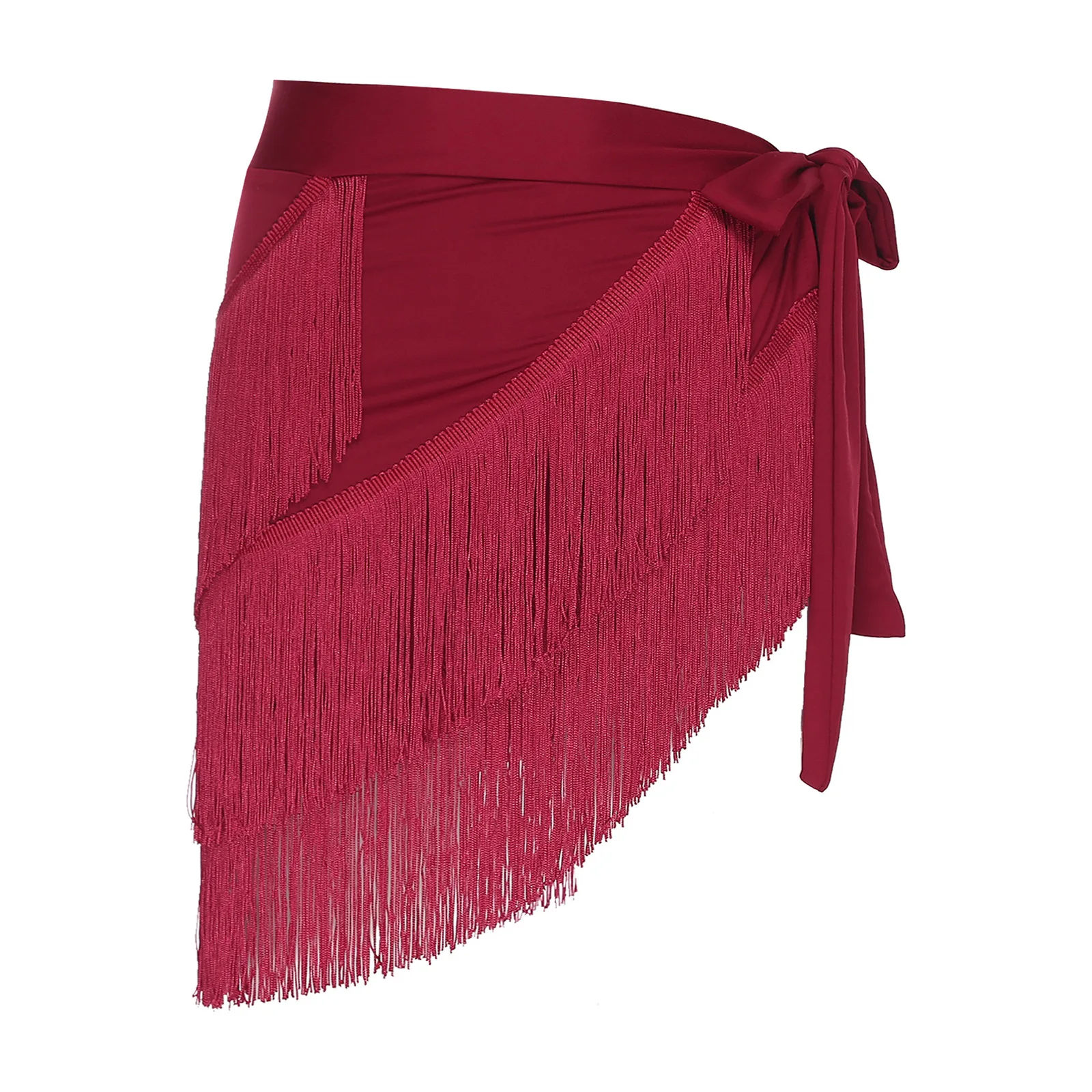 

Womens Belly Dance Hip Scarf Waist Chain Tiered Tassel Print Lace-up Waist Skirt Hip Wrap for Chacha Salsa Tango Dance Shows
