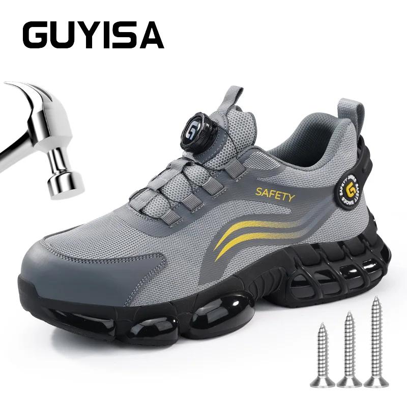 GUYCrawFour Seasons-Chaussures de sécurité grises pour hommes, bottes Parker en acier, chaussures de travail coordonnantes, basses