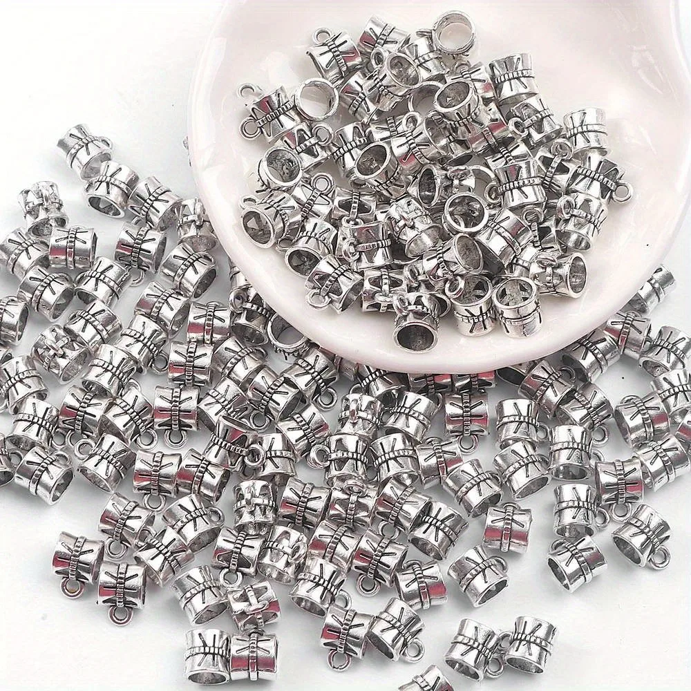 50/100/200 Pcs Silvery Bail Beads Valentine's Day Bracelets Charms Dangle Connectors Spacer Beads for Jewelry Making Crafts DIY