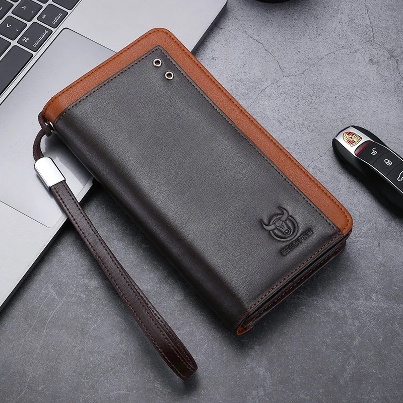 BULLCAPTAIN High Quality Men Wallet RFID Anti-theft Leather Wallets Long Fashion Large Capacity Clutch Bag Purse Card Holder