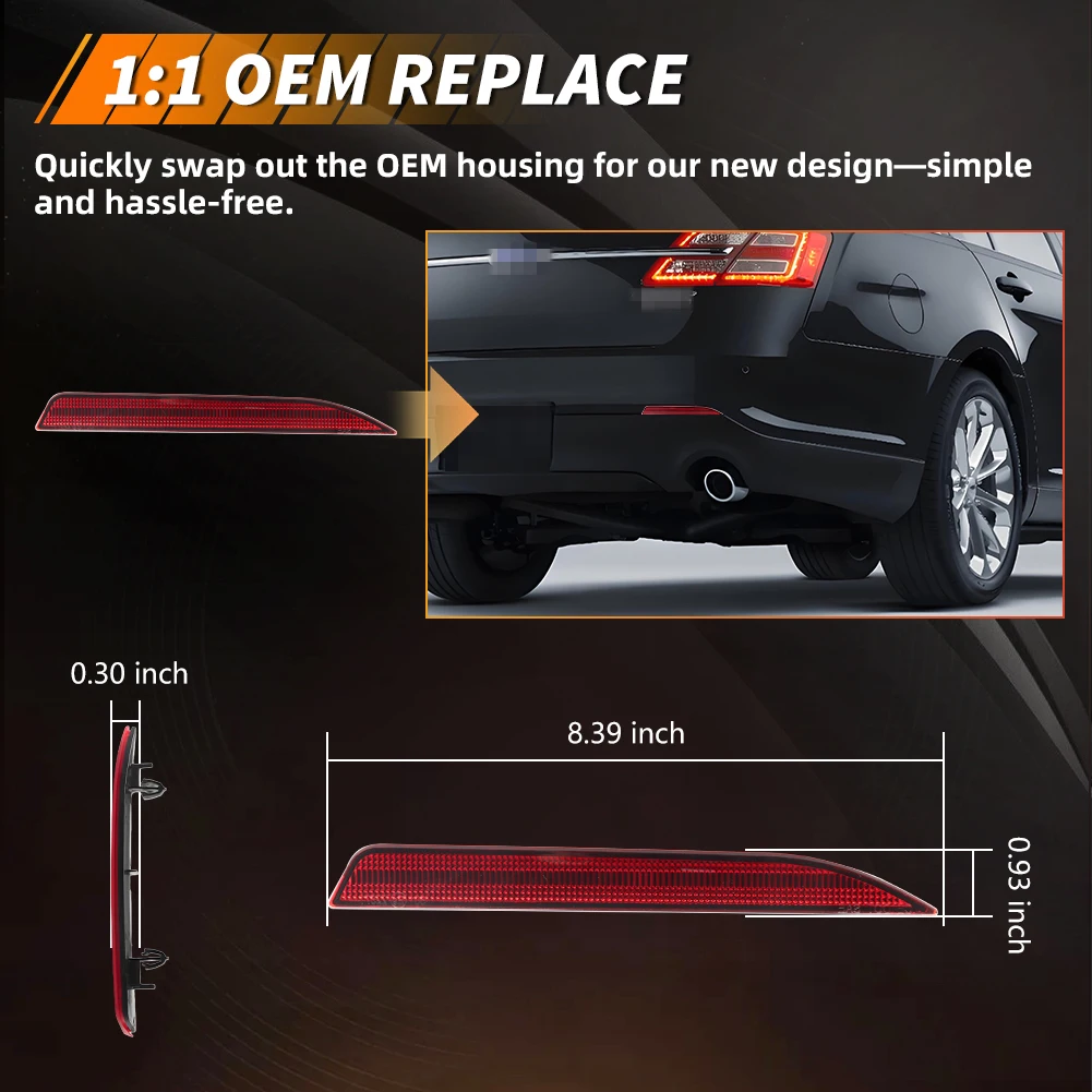 2Pcs Rear Brake Light Tail Light Reflector Light Turn Signal Light DRL Light Cover For 2013 2014 2015 2016 2017 2018 2019 Ford Taurus Interceptor Sedan No Bulb/Socket Included