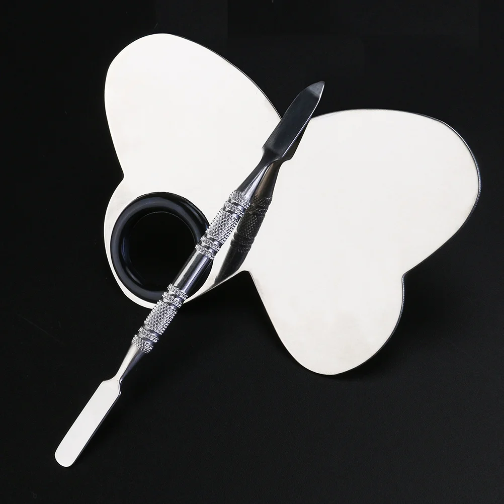 

2pcs Stainless Steel Mixing Palette Smooth Easy Clean Makeup Tool For Foundation Blending Pigment Shades Butterfly