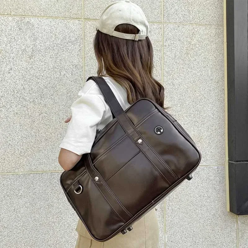 

New Japanese Casual PU Leather Shoulder Bag One-shoulder Messenger Handbag Outdoor Hiking Bags Waterproof Students School Bag