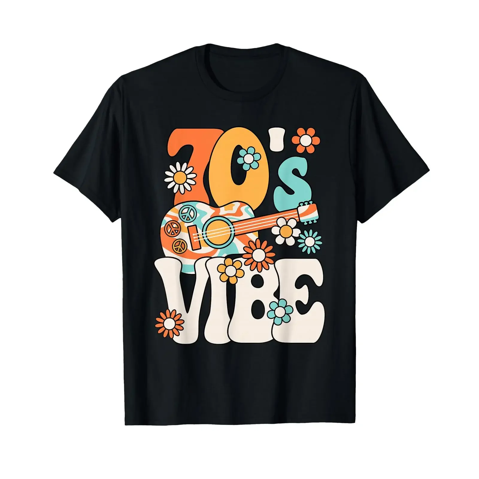 Funny 70's Vibe Groovy Hippie Outfit 70s Party T Shirt vintage Washed fashion streetwear homme Casual Versatile