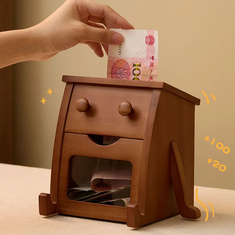 Wooden Money Boxes Safe Cute Children Saving Box Bedroom Decorative Money Box with Lock Vintage Creative Home Piggy Bank