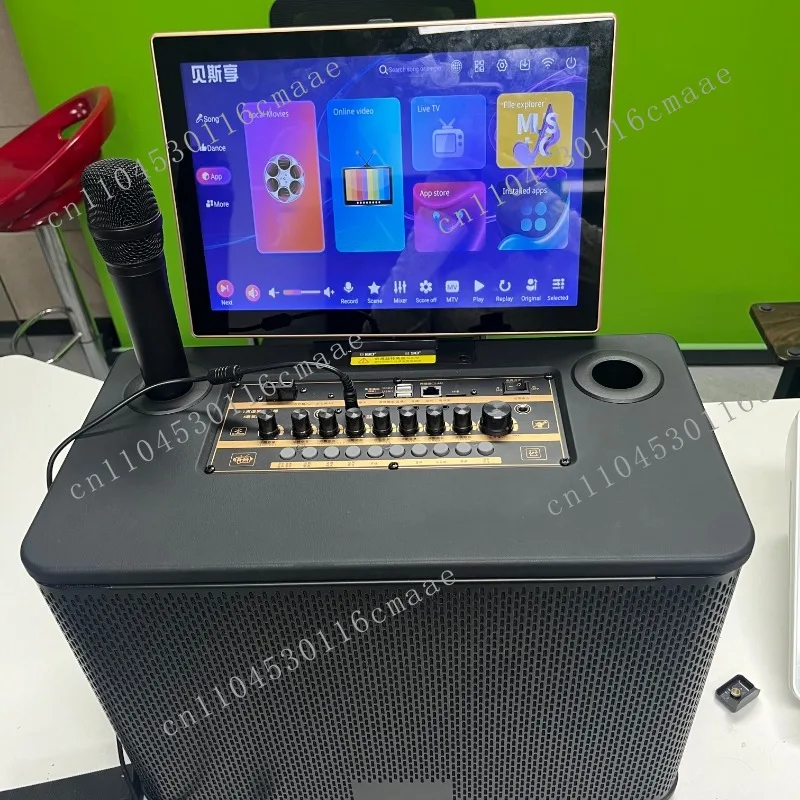 Outdoor party karaoke system portable speaker with multi-touch screen wireless microphone