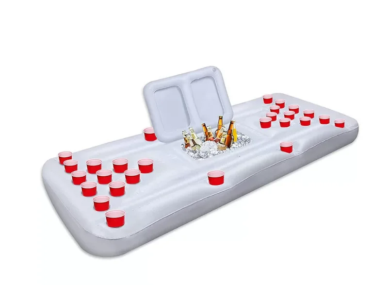 Inflatable Beer Pong Table Game with Floating Raft, Water Pool Party Entertainment & Ice Tank