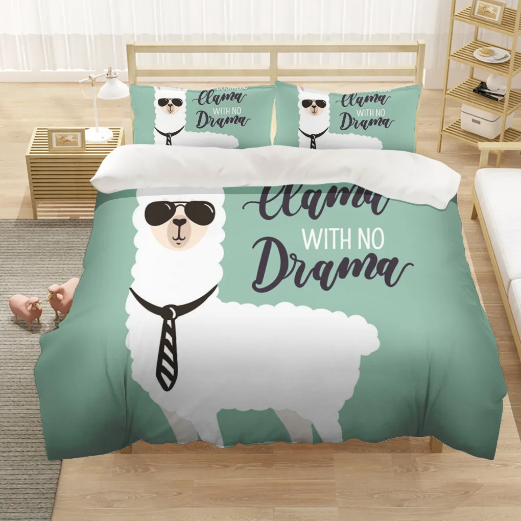 Alpaca Duvet Cover King/Queen Size Alpacas In Love Pattern Bedding Set Black White Argentina Animal 2/3pcs Polyester Quilt Cover
