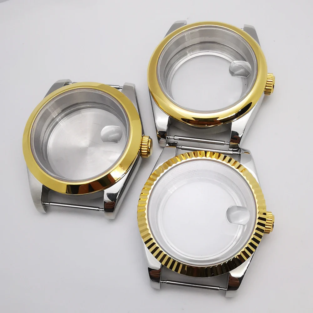 

36mm/39mm silver gold watch case sapphire glass fit NH35 NH36 ETA2824 2836 Miyota8215 Mingzhu DG2813 3804 movement