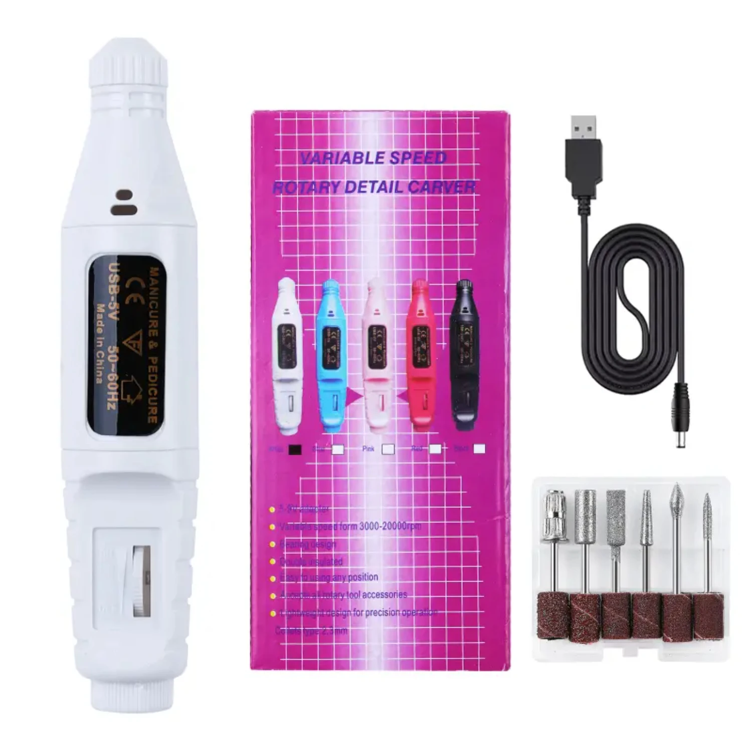 Professional Electric Nail Drill Kit, Portable USB Powered Nail Art Grinding Machine with Drill Bits and Gel Polish Remover, Ide