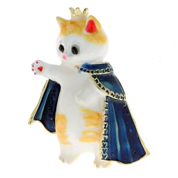 CINDY XIANG Enamel Cat King Brooch Cute Cartoon Animal Pin 2 Colors Available Bagpack Badages Summer T-shirt Accessories