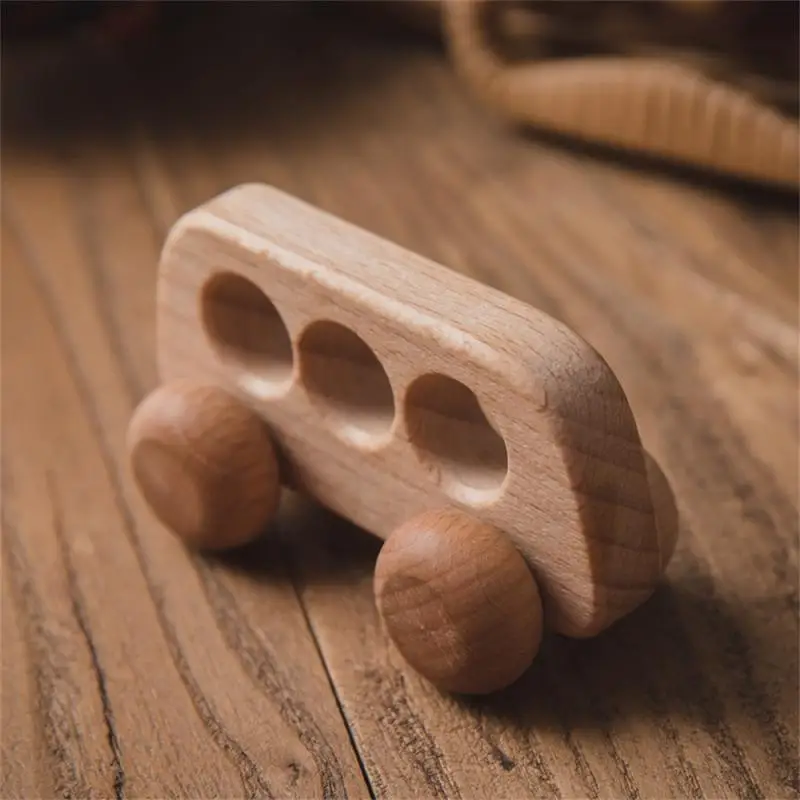 Baby Beech Car Toy Wooden Baby Log Toy Car Grasping Inertia Practice Hand Push Car Model Baby Molar Toys Wooden Blocks Toy Car