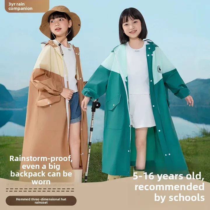 Children Rain Poncho Toddler Pupil Long Full Coverage With Backpack Position Thickened Waterproof Rain Cape For School Daily Use