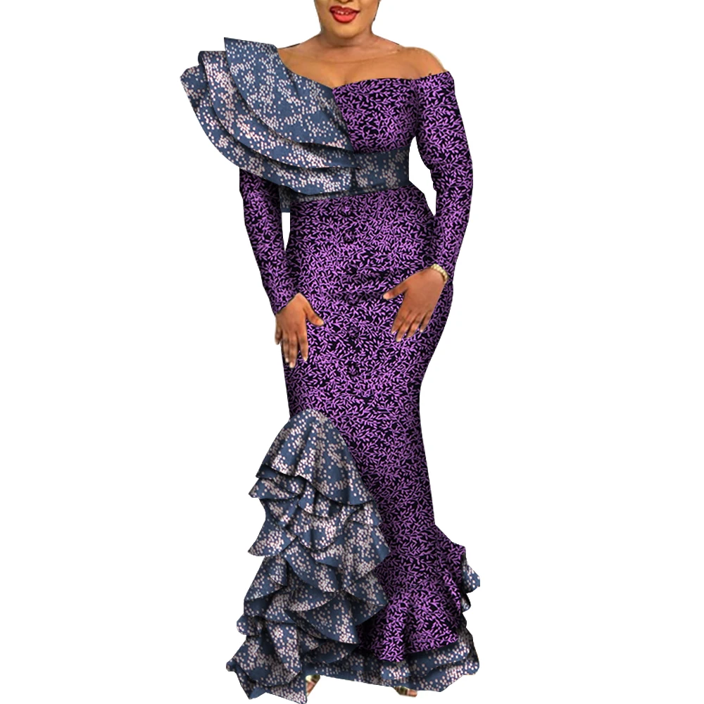 

African Dresses for Women 2022 Elegant Bodycon Long Mermaid Dress Draped Ruffles African Print Dashiki Evening Dresses WY5995