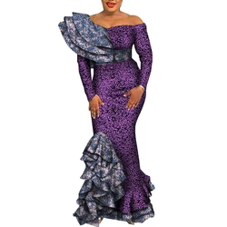 Vestidos africanos para mulheres 2022 elegante bodycon longo sereia vestido drapeado babados impressão africana dashiki vestidos de noite wy5995
