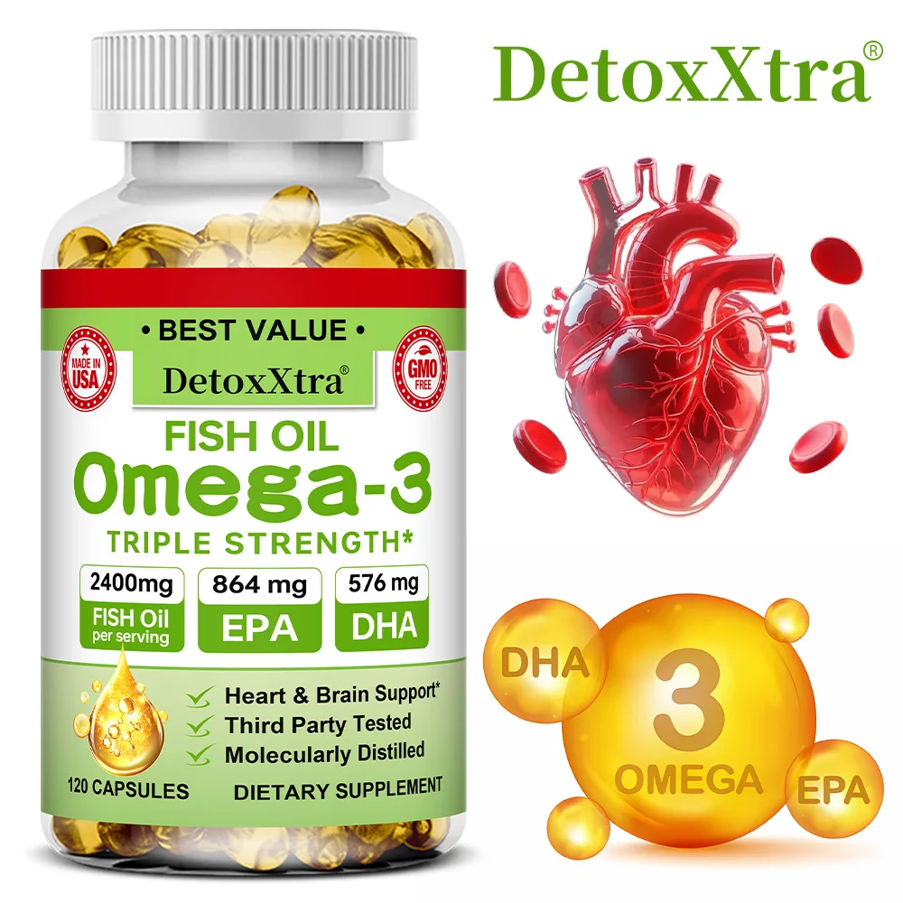 

Omega 3 Fish Oil - with DHA & EPA - Supports Brain, Nervous System, Joint, Eye, Cardiovascular, Skin Health, Antioxidant