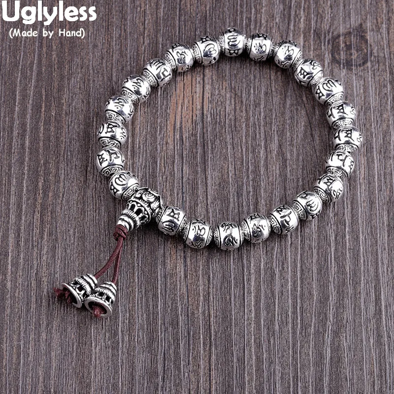 

Uglyless Real 990 Silver Maitreya Buddha Bracelets Unisex Elastic Rope Thai Silver Beads Bracelet Buddhistic Gifts Jewelry BR301