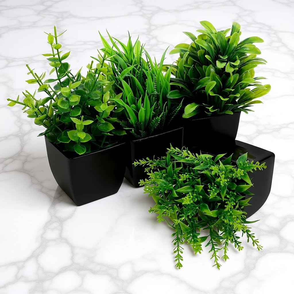 

4Pcs Fake Plants Black Pot Mini Artificial Eucalyptus Small Faux Grass Indoor Decor for Bathroom Home Office Table Display