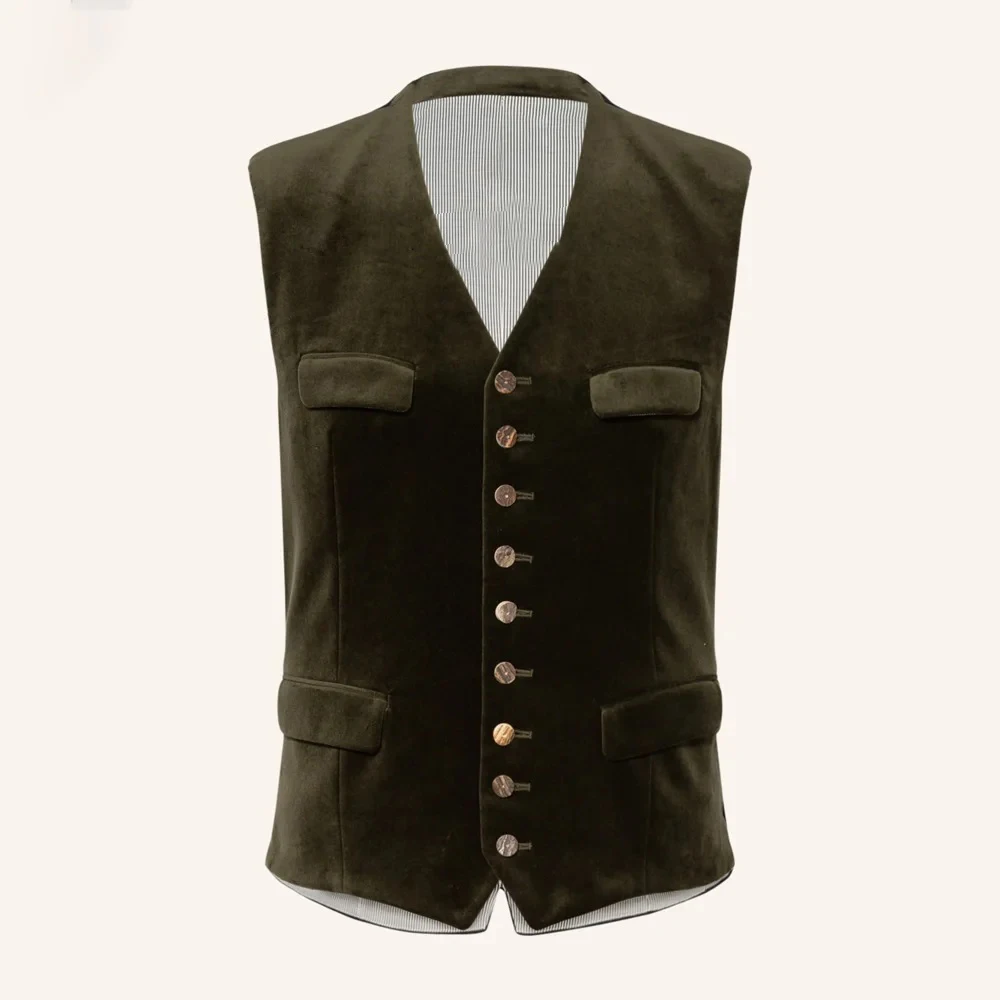 Costume gilet sans manches pour hommes, simple boutonnage, tissu velours décontracté, poches à rabat, col en v, costumes de travail à la mode, Blazer