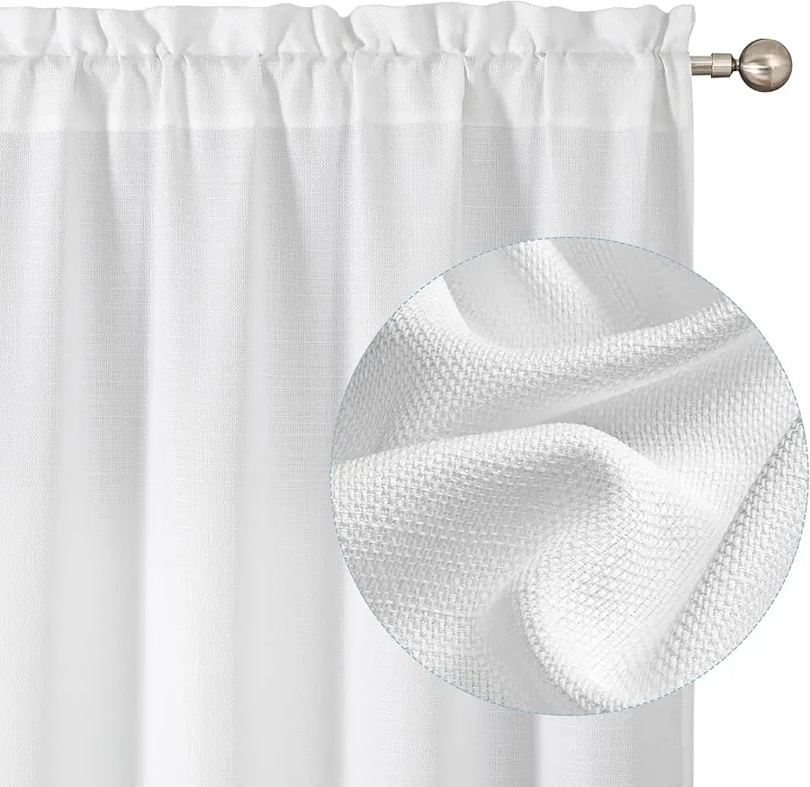 

White Curtains 84 Inch Length 2 Panels Set, Faux Linen Textured Semi Light Filtering Soft Airy Farmhouse Curtain Drapes for Li i