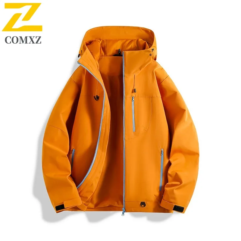 

COMXZ Men Soft Shell Jacket Casual Waterproof Pocket Zipper Trenchcoat Outdoor Sports Hunting Work Hooded Spring Autumn Coat