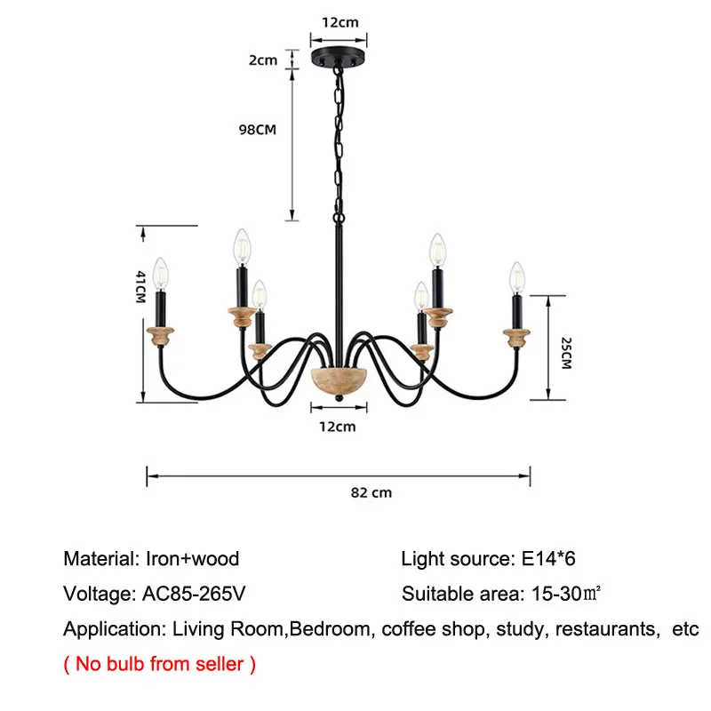 Creative American Rural Wooden Chandelier French Six Head Lamp Nordic Home Living Room Dining Room Bedroom Kitchen Pendant Lamp