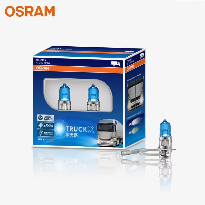 OSRAM H3 PK22s 24V 100W 4000K Original High-Power Halogen Headlight Bulb Lamp for Truck X, Upgrade Replace, 70% Brighter (Pair)