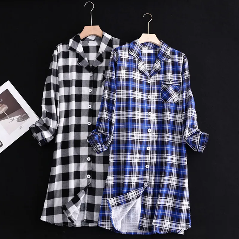 

Spring Autumn Women's Nightgowns New Pure Cotton Buttons Long Sleeve Night Dress Casual Home Wear Lapel Collar Sleeping Shirt