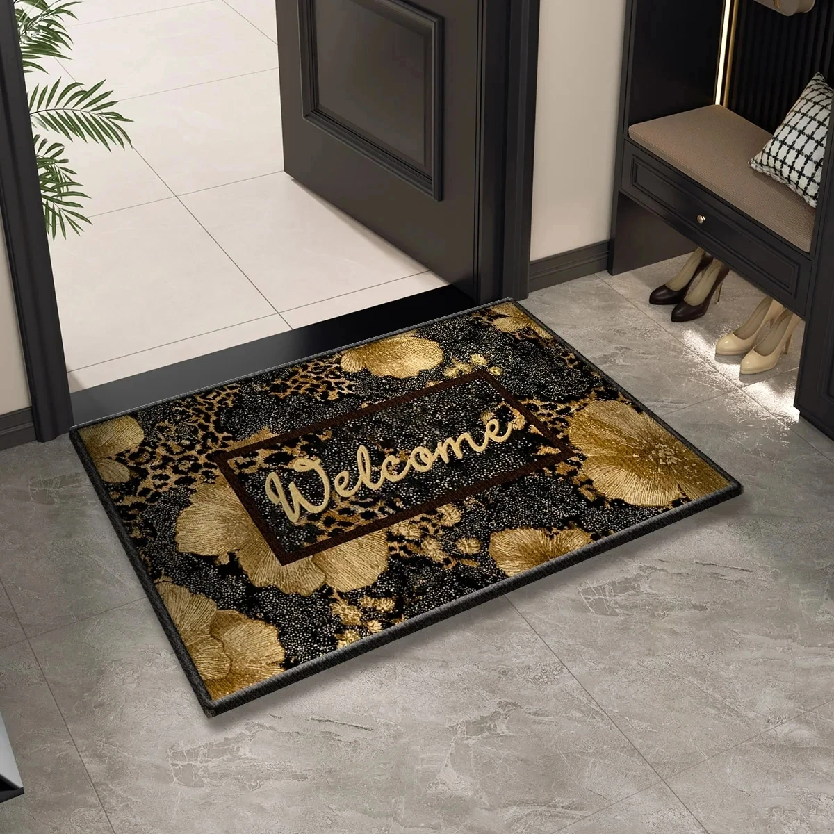Welcome Mat Floor Mat Stone Wood Grain Entryway Door Mat Entry Non-Slip Foot Mat Home Decoration Small Carpet  Doormat