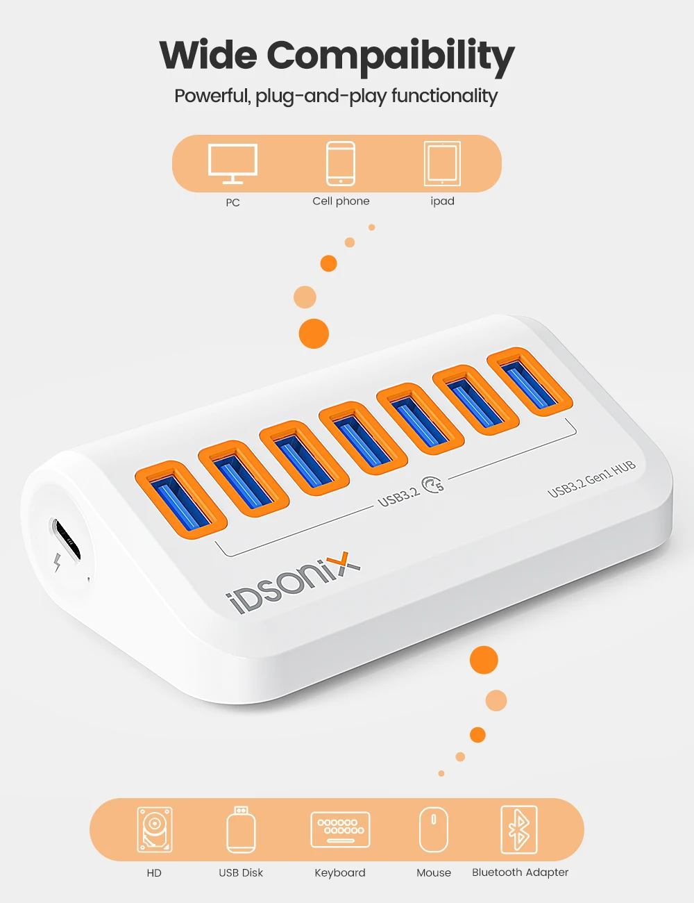 Imagem -03 - Idsonix-tipo c Estação de Docking Multi Portas Divisor Usb Hub Usb 3.2 10gbps Adaptador 3.0 Ajuste para Superfície Macbook Laptop pc